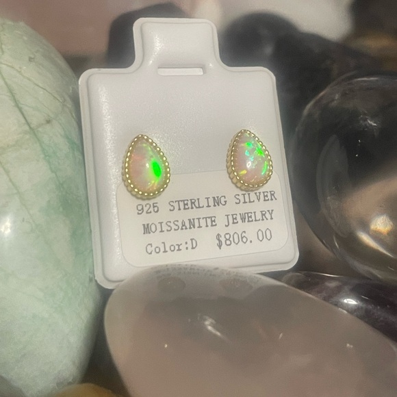 $14 start - 14k  Gold Sterling Silver Fire Pink Opal Tear Drop Earrings - Picture 3 of 5